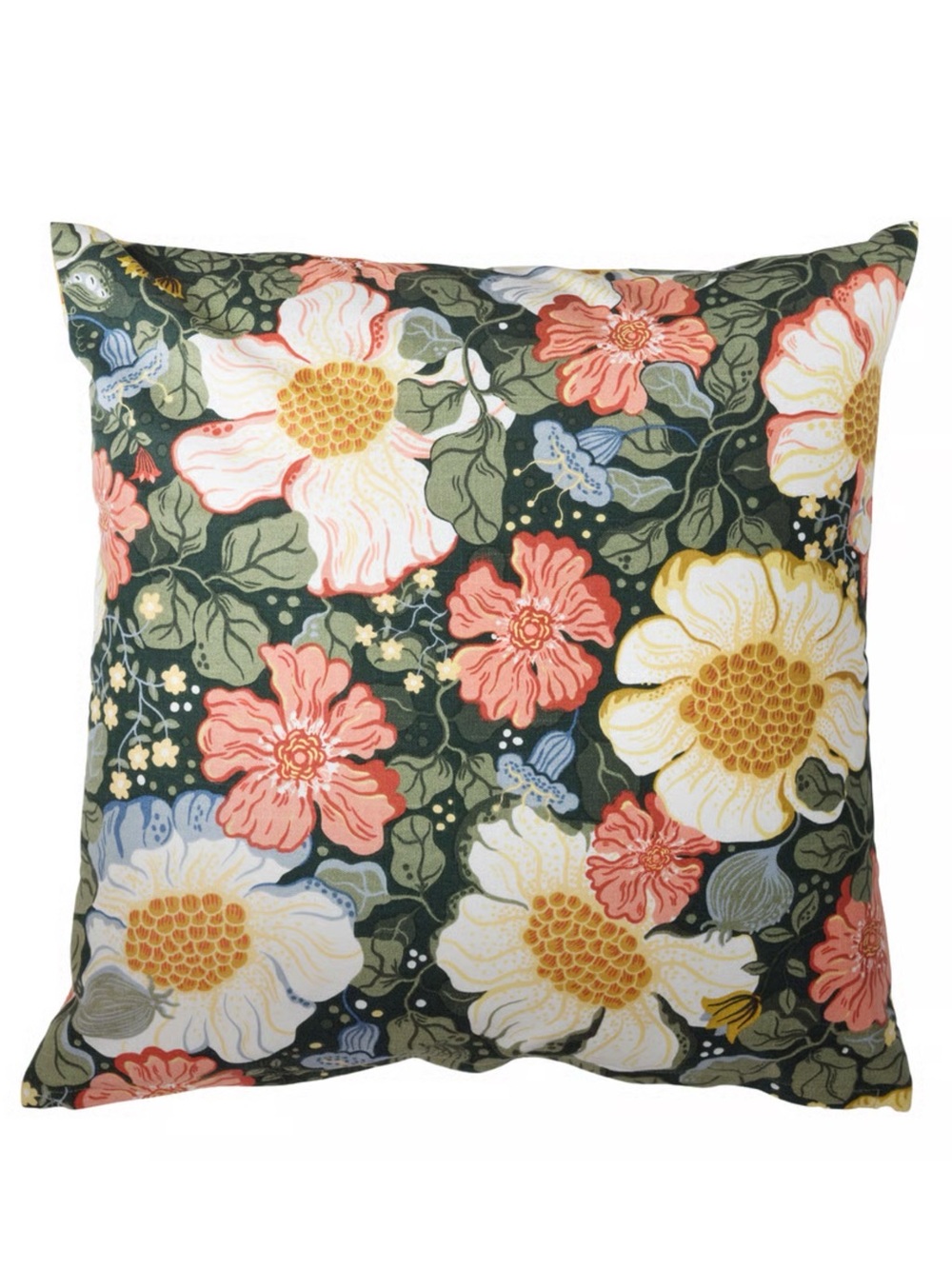 Floral Print Decorative Throw Pillow in Green and Coral